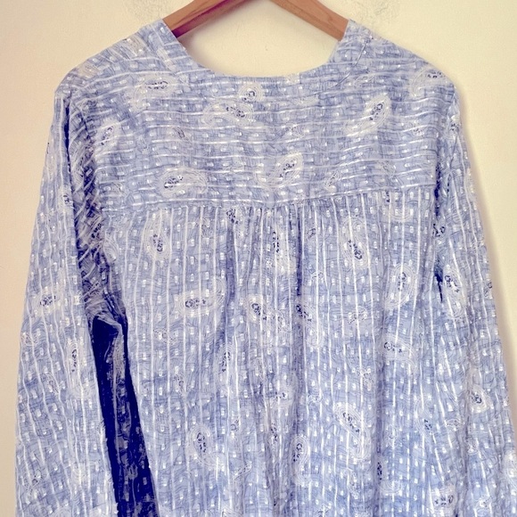 J. Jill Blue White Paisley Stripe Embroidered Caftan Maxi Coastal Summer - Picture 11 of 15